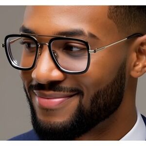 Square Frame Glasses Silver Metal Frame Clear Lens Men Eyeglasses Fashion Gafas